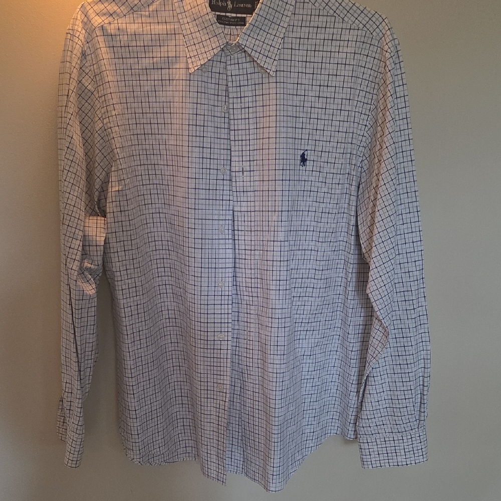 Ralph Lauren White and Blue Plaid Dress Shirt
